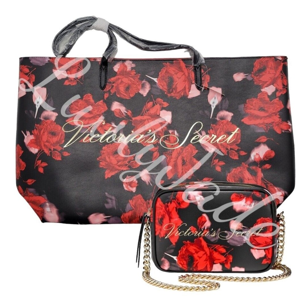Victoria's Secret Bundle Lot Floral Rose Tote &  Crossbody Bag Limited Edition